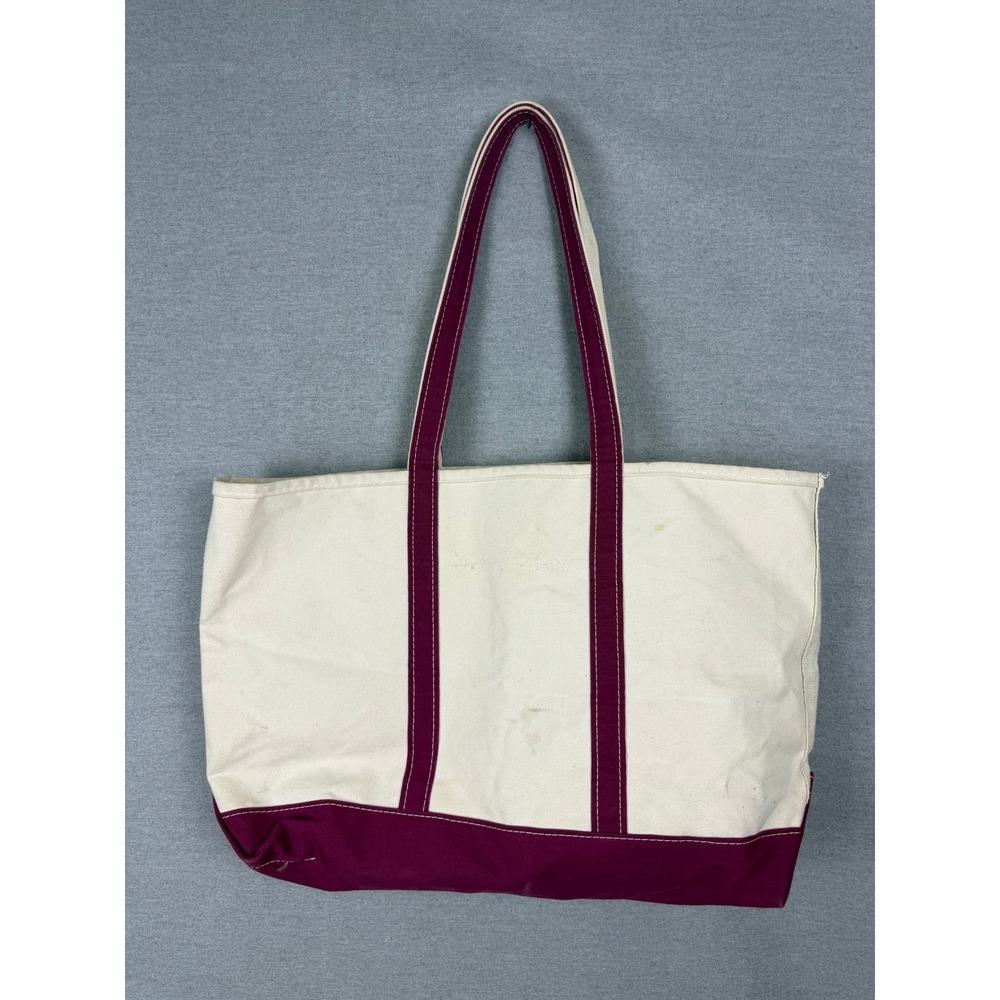 LL Bean Boat and Tote Canvas Bag Large Burgundy Madeβ in USA Shoulder Bag Cream